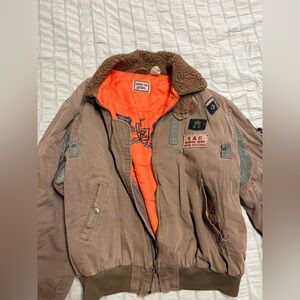 Ground Zero Brown Field Jacket with Bright Orange Lining